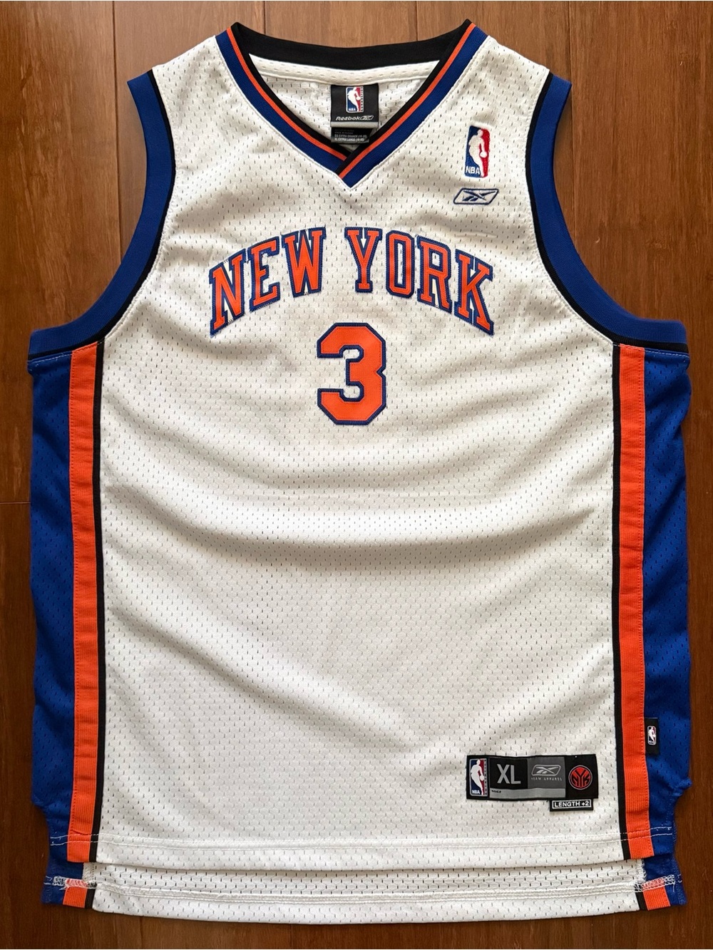 Reebok White New York Knicks #3 Basketball Jersey Stephon Marbury Throwback